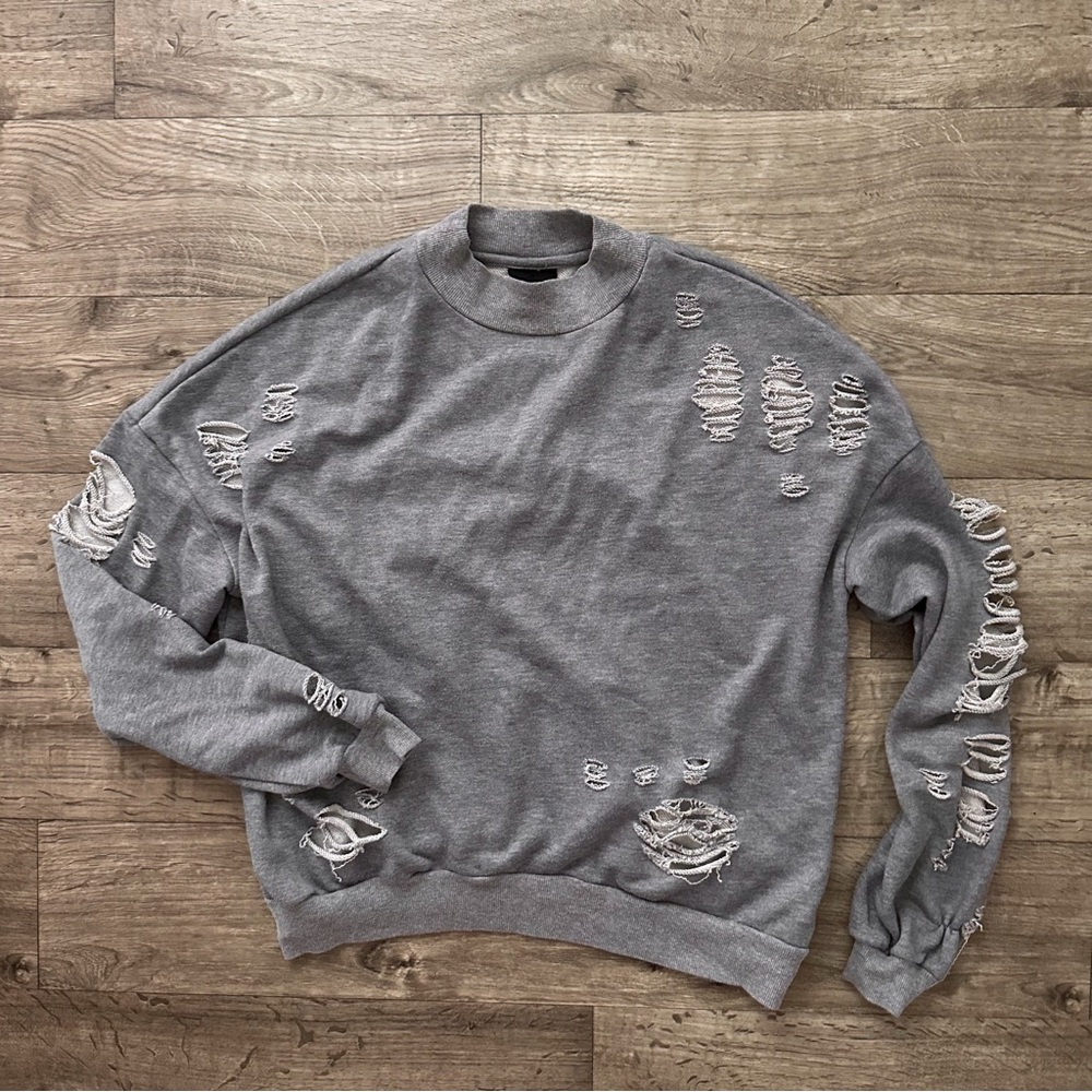 Sweet Claire Distressed Gray Sweatshirt